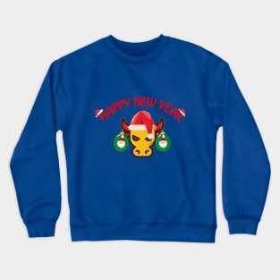 Christmas illustration depicting a bull and Christmas tree decorations on his horns Crewneck Sweatshirt